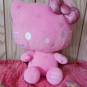 Sanrio Hello Kitty Pink Heart Plush with Shiny Bow 50th Anniversary Stuffie
